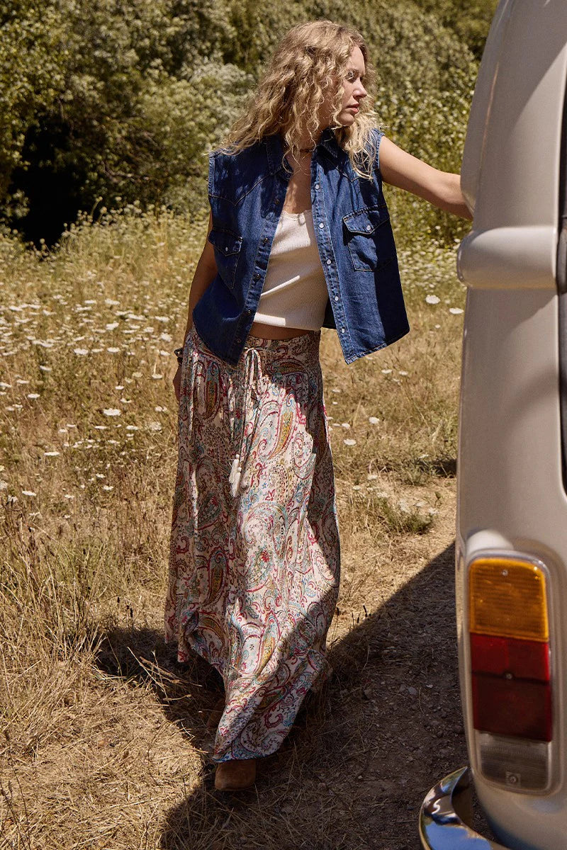 Molly Bracken Off-White Paola Paisley Smocked Maxi Skirt-Skirts-Molly Bracken-Deja Nu Boutique, Women's Fashion Boutique in Lampasas, Texas