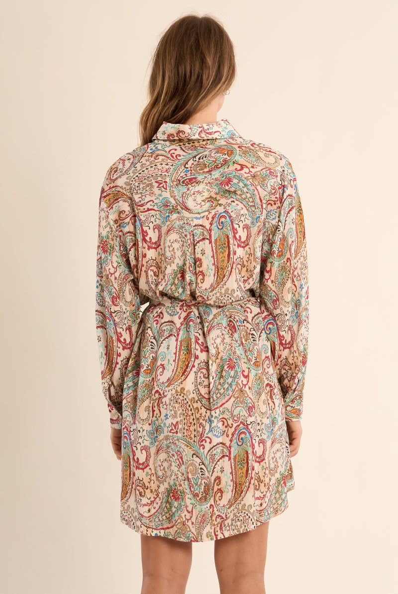 Molly Bracken Off-White Paola Paisley Shirt Dress-Dresses-Molly Bracken-Deja Nu Boutique, Women's Fashion Boutique in Lampasas, Texas