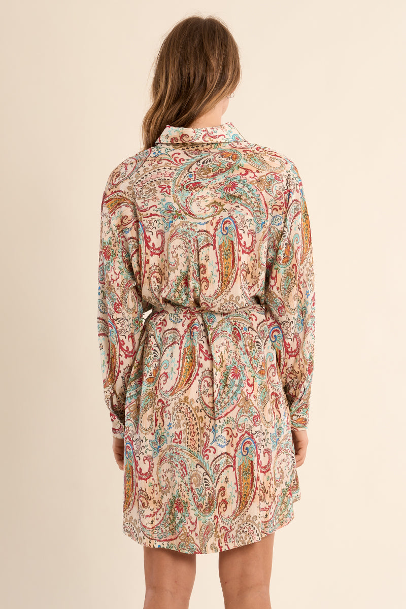 Molly Bracken Off-White Paola Paisley Shirt Dress-Dresses-Molly Bracken-Deja Nu Boutique, Women's Fashion Boutique in Lampasas, Texas