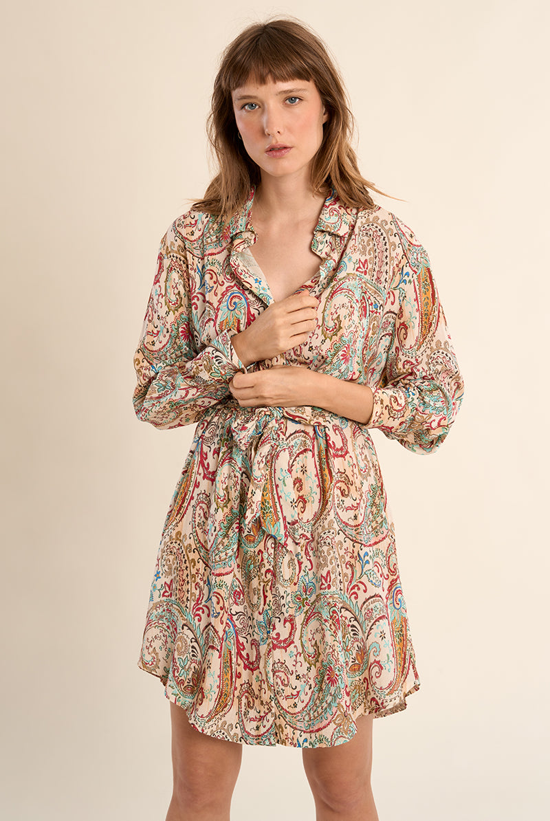 Molly Bracken Off-White Paola Paisley Shirt Dress-Dresses-Molly Bracken-Deja Nu Boutique, Women's Fashion Boutique in Lampasas, Texas