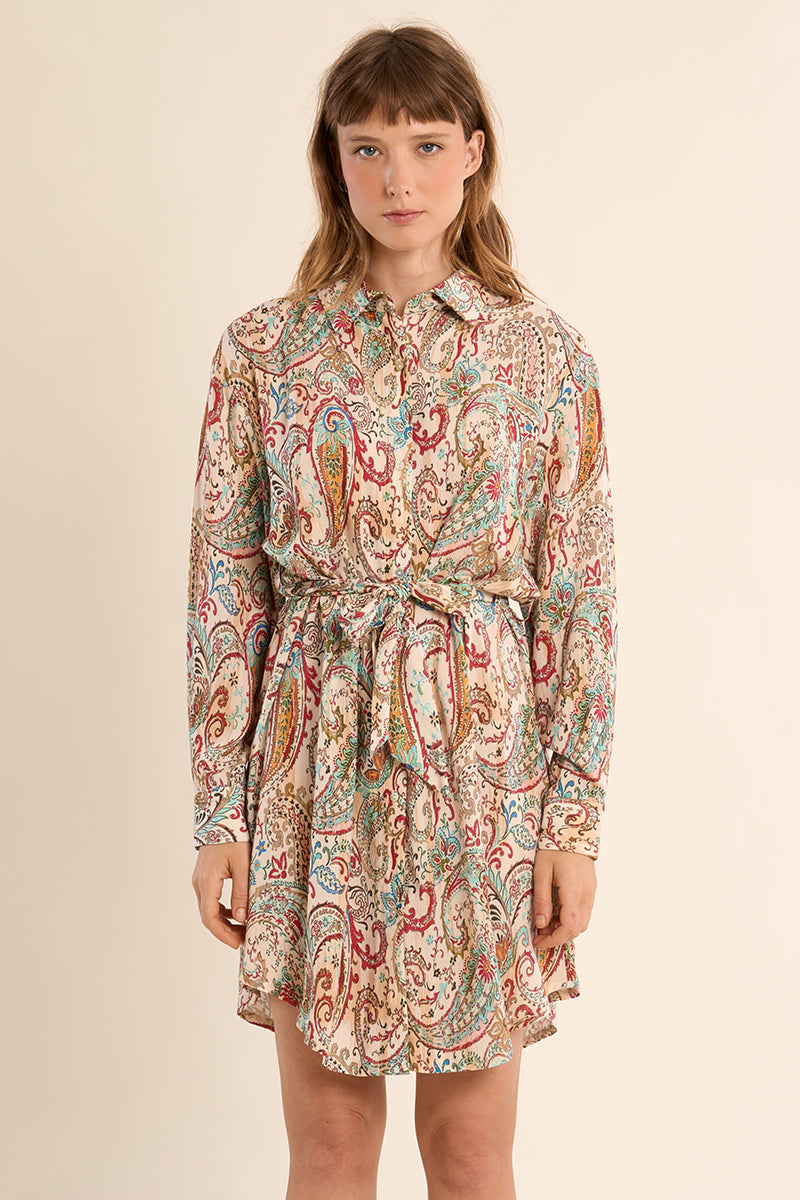 Molly Bracken Off-White Paola Paisley Shirt Dress-Dresses-Molly Bracken-Deja Nu Boutique, Women's Fashion Boutique in Lampasas, Texas