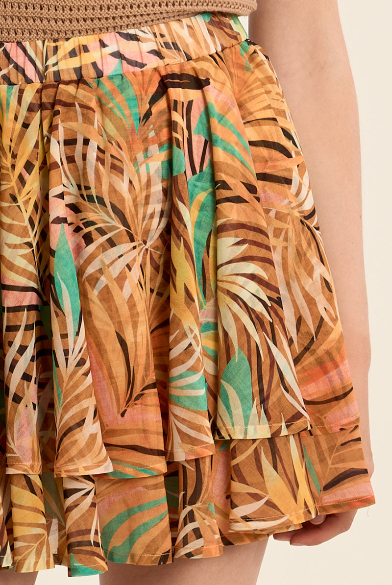 Molly Bracken Yellow Claudia Tropical Print Ruffle Mini Skirt-Skirts-Molly Bracken-Deja Nu Boutique, Women's Fashion Boutique in Lampasas, Texas