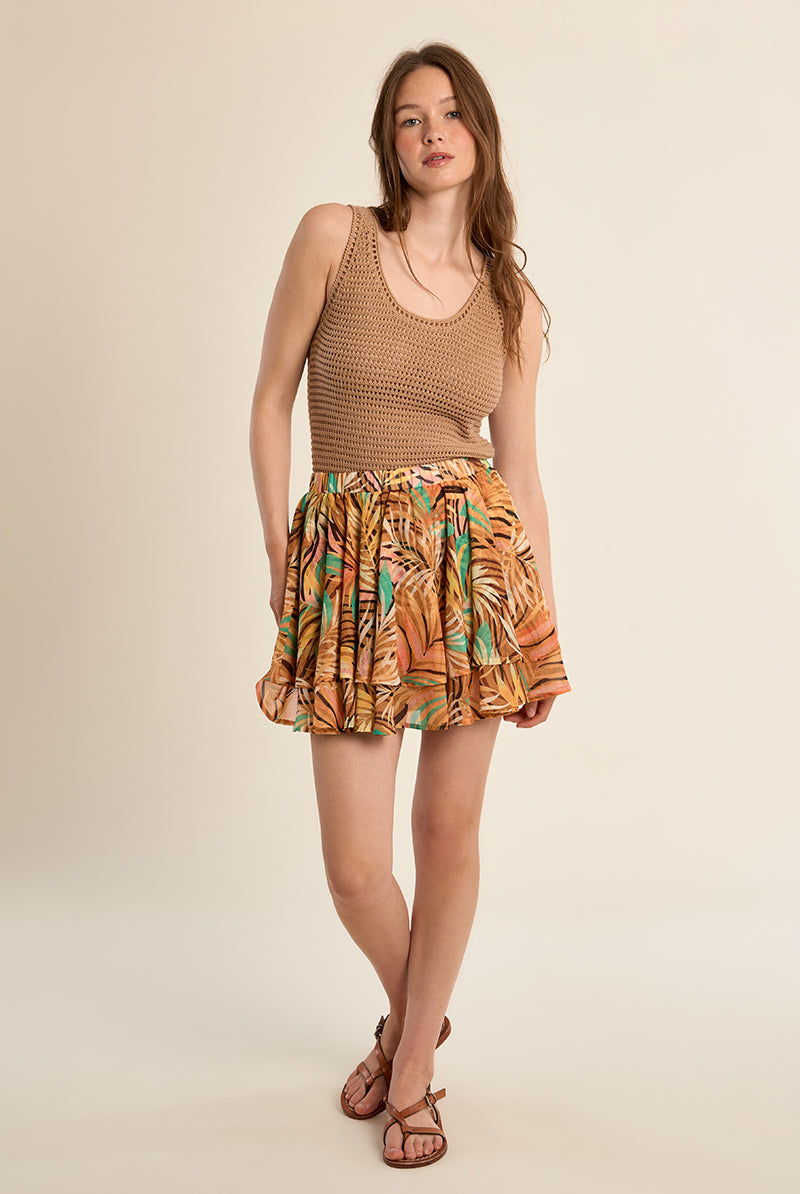 Molly Bracken Yellow Claudia Tropical Print Ruffle Mini Skirt-Skirts-Molly Bracken-Deja Nu Boutique, Women's Fashion Boutique in Lampasas, Texas