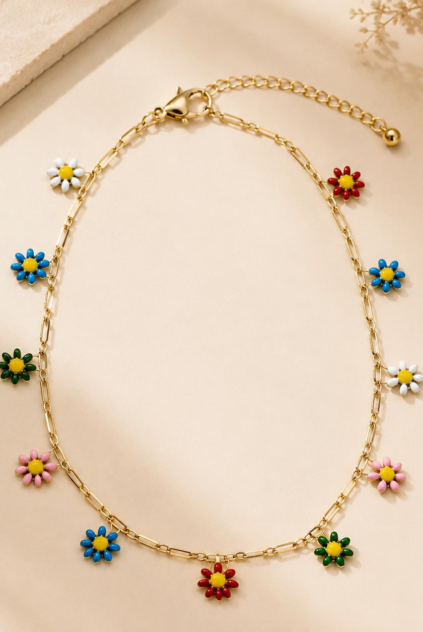 Multicolor Daisy Charm Anklet – Gold or Silver-Anklets-Deja Nu-Deja Nu Boutique, Women's Fashion Boutique in Lampasas, Texas
