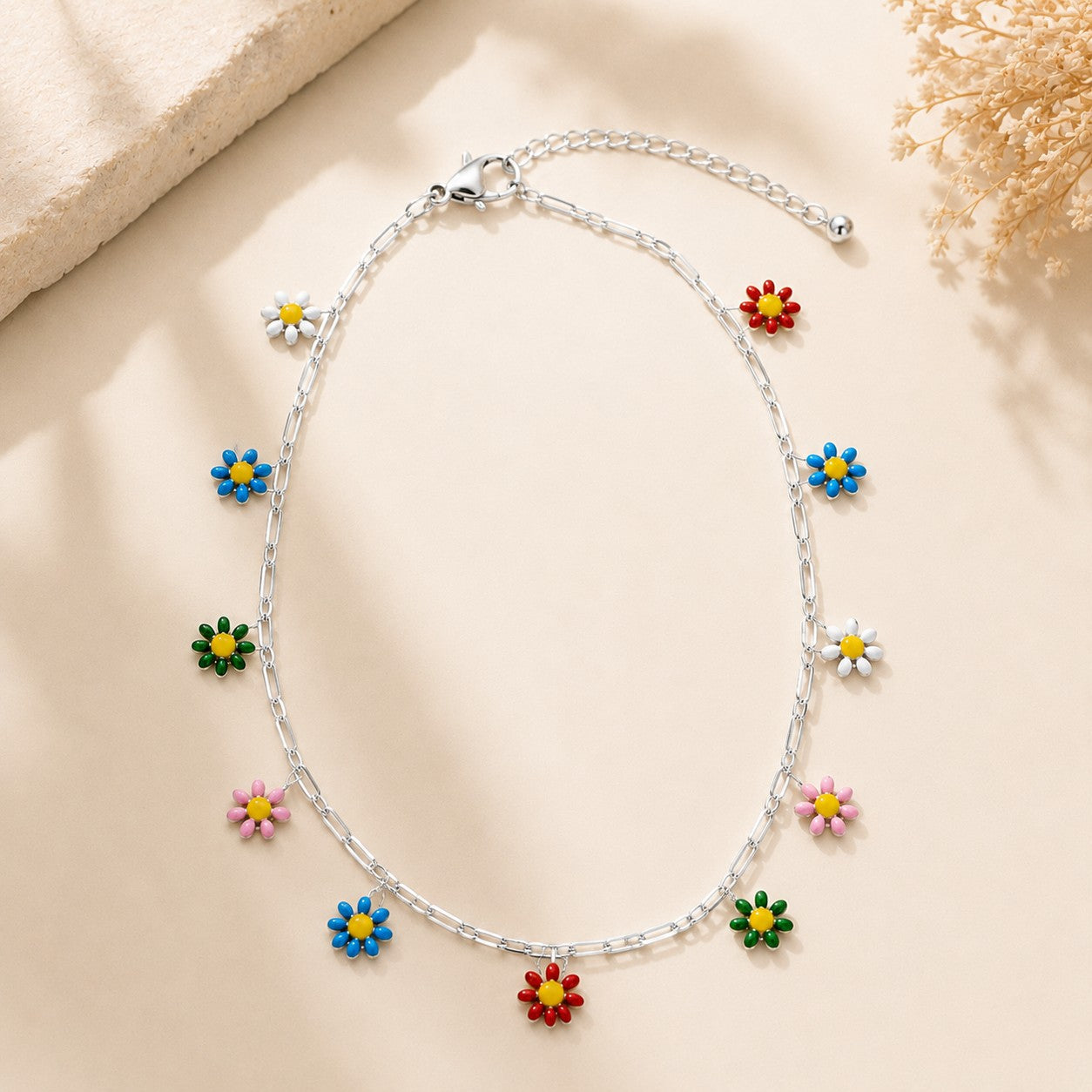 Multicolor Daisy Charm Anklet – Gold or Silver-Anklets-Deja Nu-Deja Nu Boutique, Women's Fashion Boutique in Lampasas, Texas