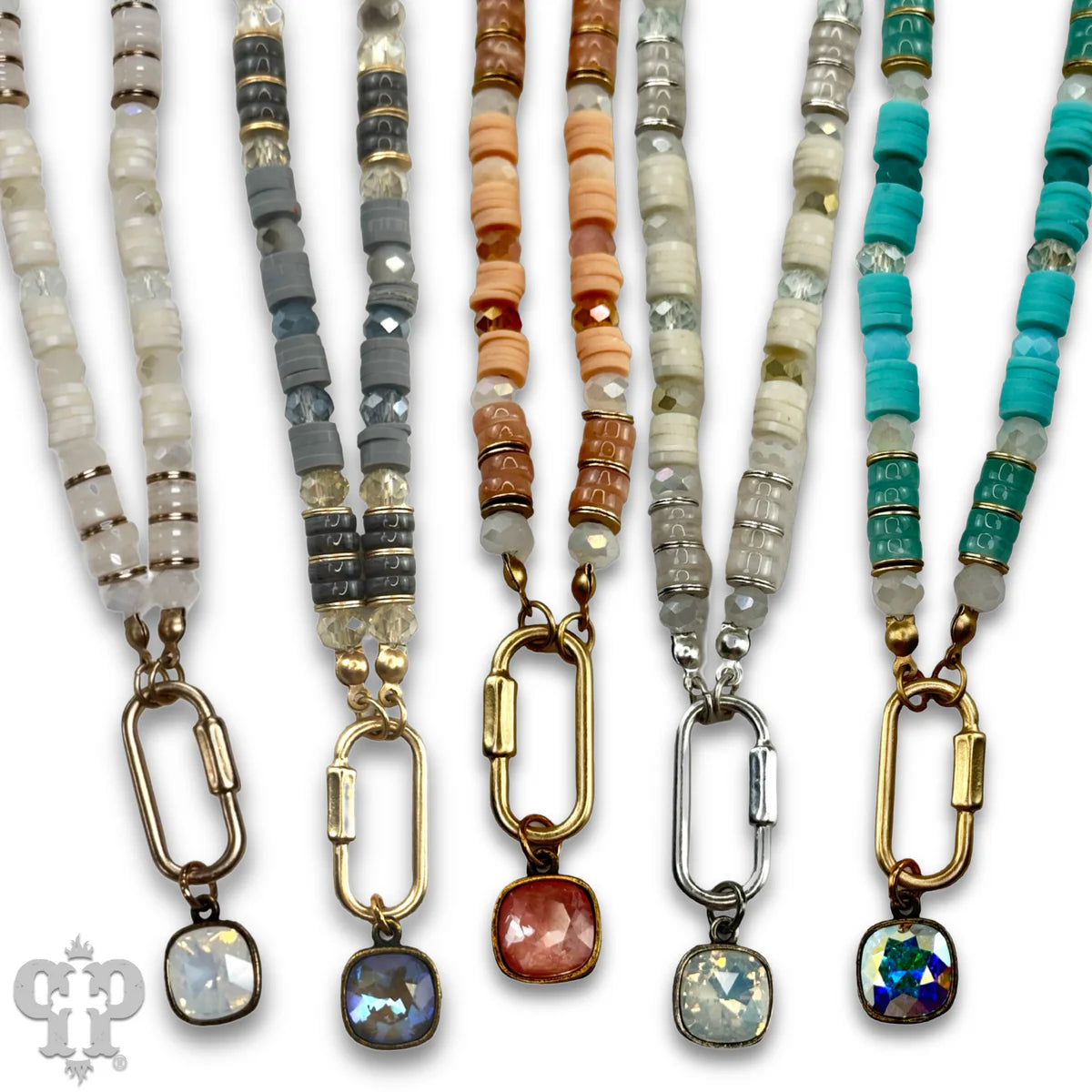 Pink Panache Gold paperclip chain and square glass bead necklace with Pink Austrian crystal-Necklaces-Pink Panache-Deja Nu Boutique, Women's Fashion Boutique in Lampasas, Texas