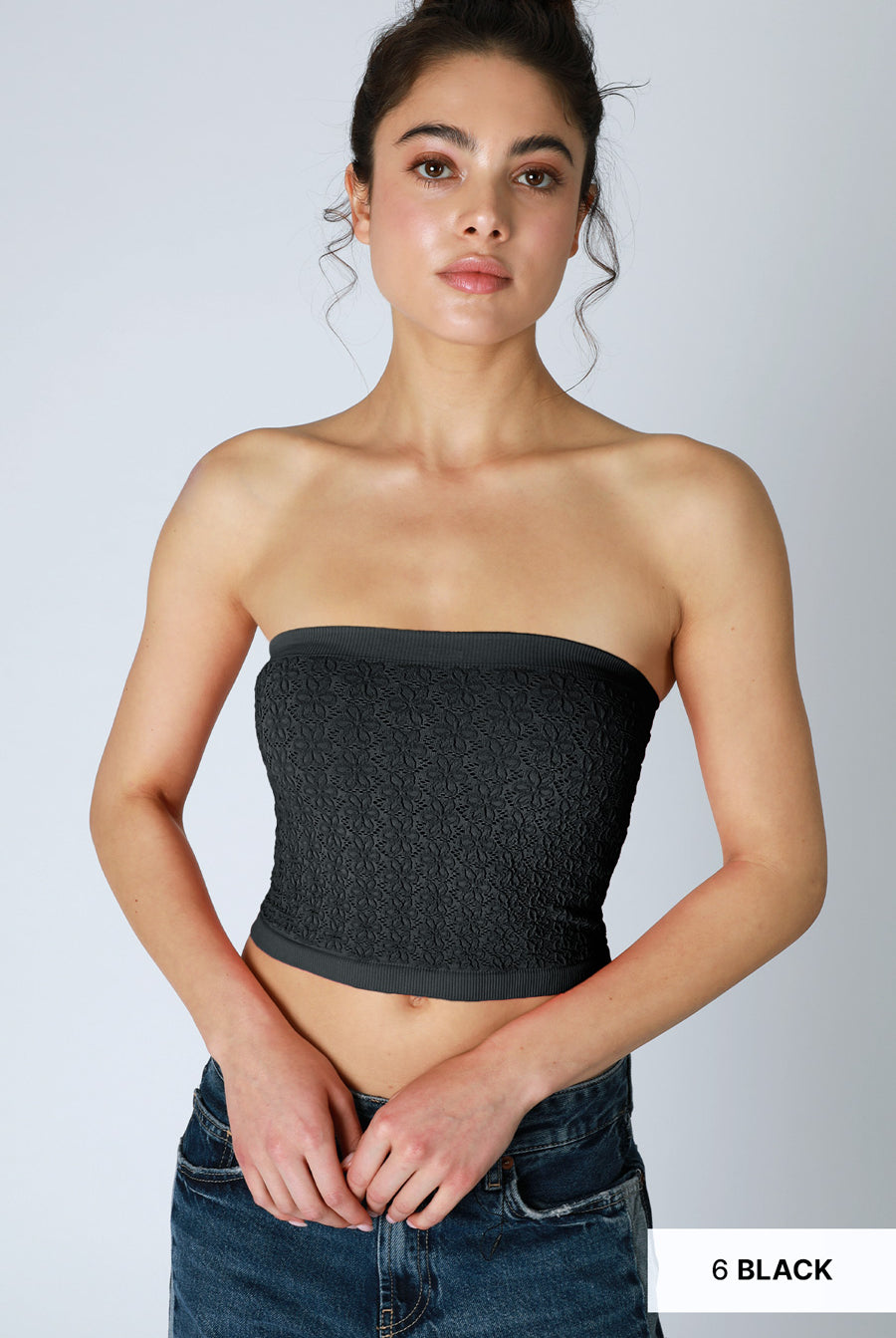 NIKIBIKI Black Floral Lace Seamless Strapless Tube Top-Tube Top-NIKIBIKI-Deja Nu Boutique, Women's Fashion Boutique in Lampasas, Texas