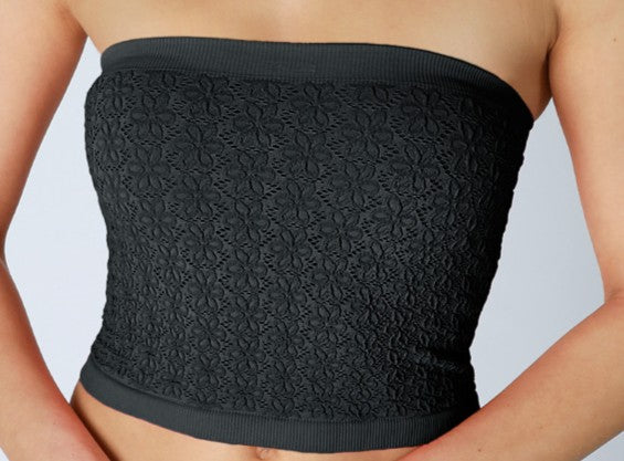 NIKIBIKI Black Floral Lace Seamless Strapless Tube Top-Tube Top-NIKIBIKI-Deja Nu Boutique, Women's Fashion Boutique in Lampasas, Texas