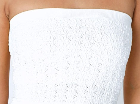 NIKIBIKI White Floral Lace Seamless Strapless Tube Top-Tube Top-NIKIBIKI-Deja Nu Boutique, Women's Fashion Boutique in Lampasas, Texas