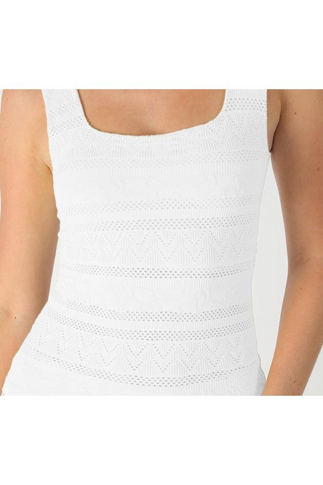 NIKIBIKI White Lace Textured Seamless Square Neck Tank Top with Built-In Bra-Camis/Tanks-NIKIBIKI-Deja Nu Boutique, Women's Fashion Boutique in Lampasas, Texas
