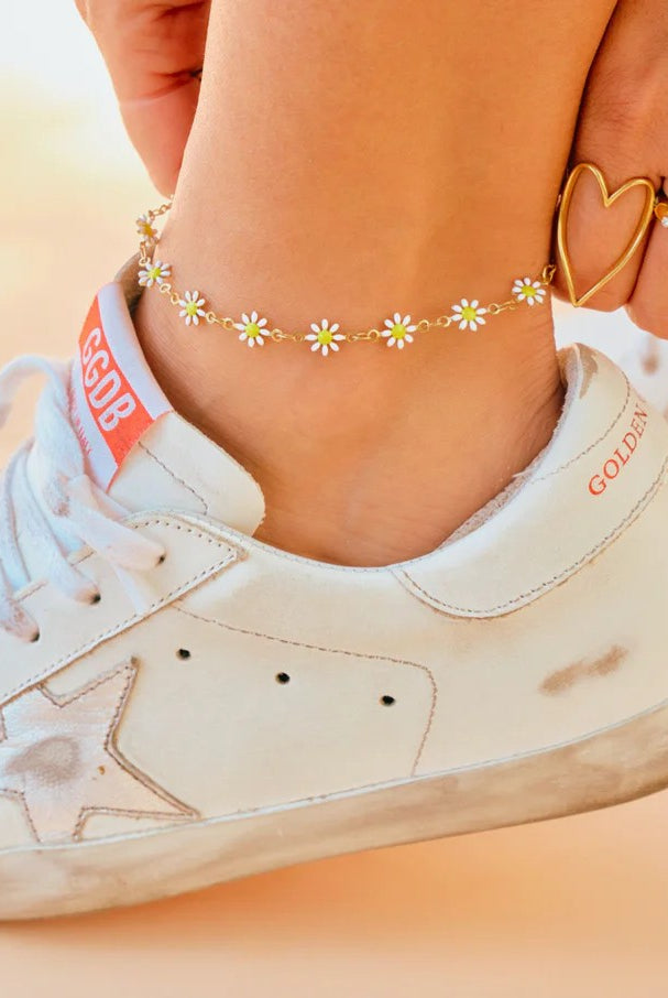 Nikki Smith Daisy White Anklet-Anklets-Nikki Smith-Deja Nu Boutique, Women's Fashion Boutique in Lampasas, Texas
