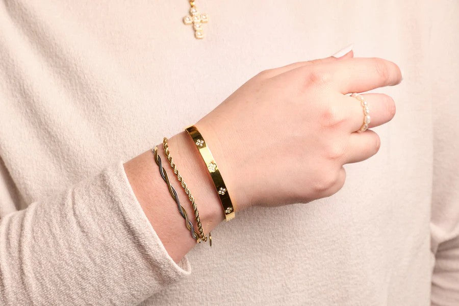 Nikki Smith Flora Gold Bangle-Bracelets-Nikki Smith-Deja Nu Boutique, Women's Fashion Boutique in Lampasas, Texas