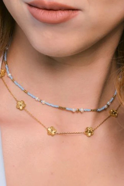Nikki Smith Lucid Blue Mini Beaded Necklace-Necklace-Nikki Smith-Deja Nu Boutique, Women's Fashion Boutique in Lampasas, Texas