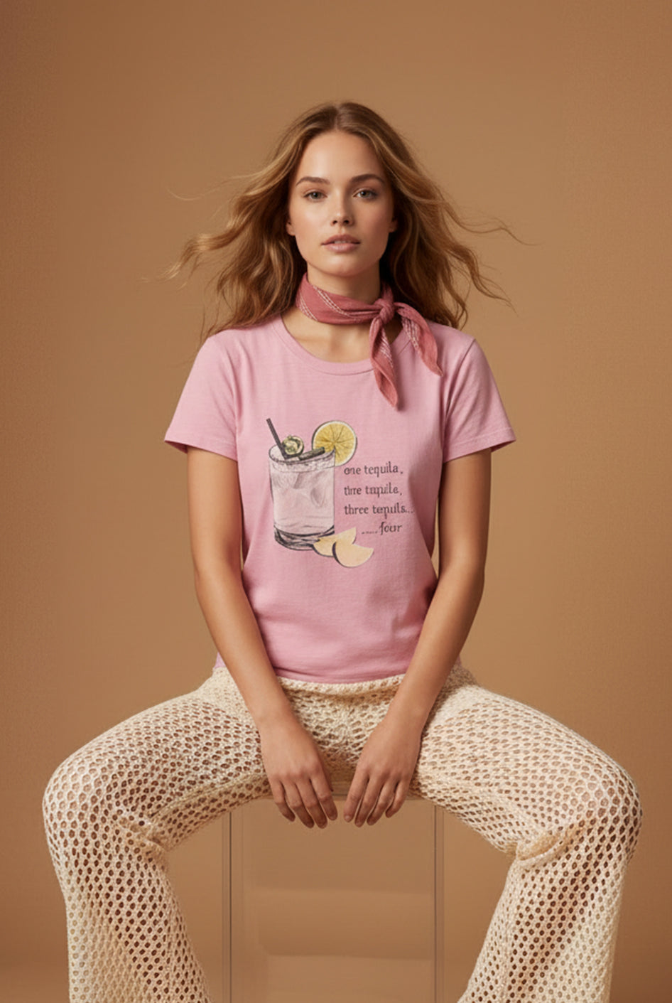 All Us “One Tequila Two…” Rhinestone Pink Slub Baby Tee-Graphic Tees-All Us-Deja Nu Boutique, Women's Fashion Boutique in Lampasas, Texas