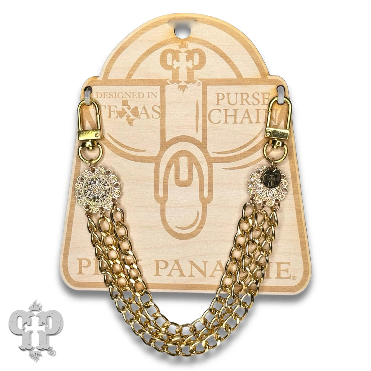 Pink Panache Triple Chain Gold Purse Strap with Western Medallions-purse charm-Pink Panache-Deja Nu Boutique, Women's Fashion Boutique in Lampasas, Texas