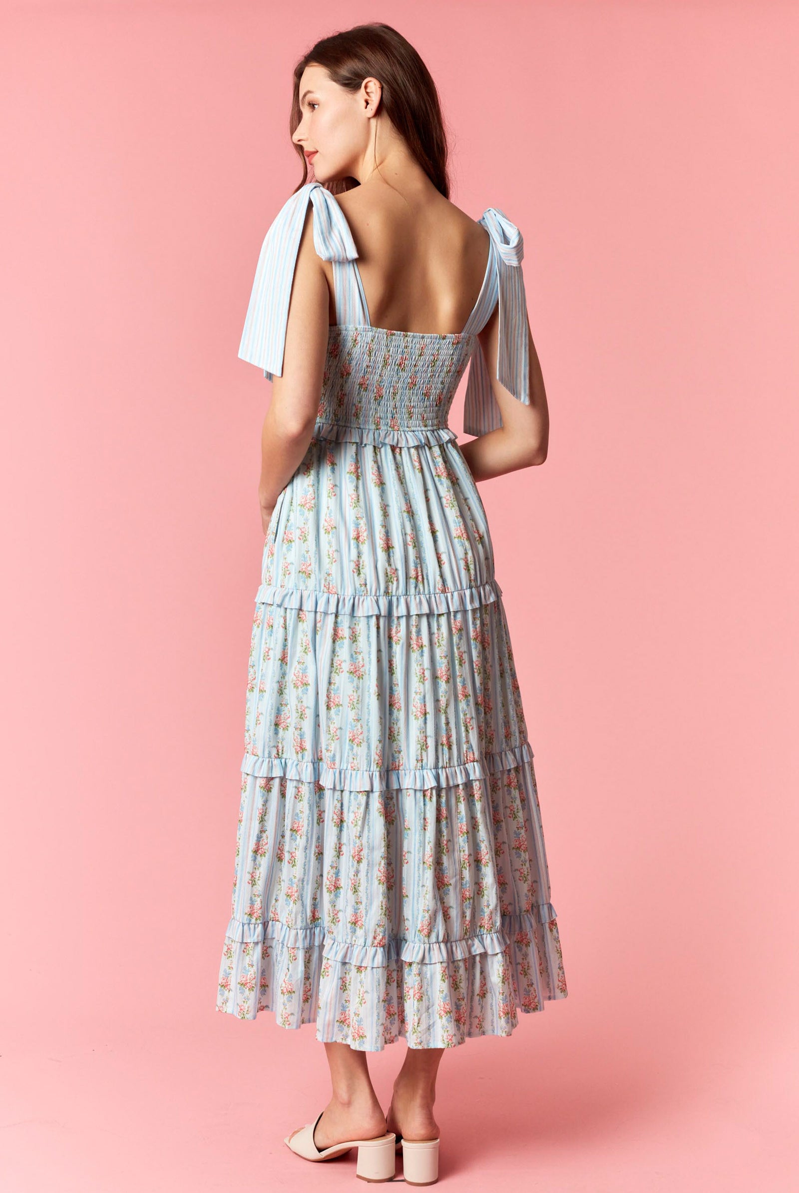 Peach Love Stripe & Floral Bow Tie Tiered Maxi Dress – Light Blue Multi-Maxi Dresses-Peach Love-Deja Nu Boutique, Women's Fashion Boutique in Lampasas, Texas