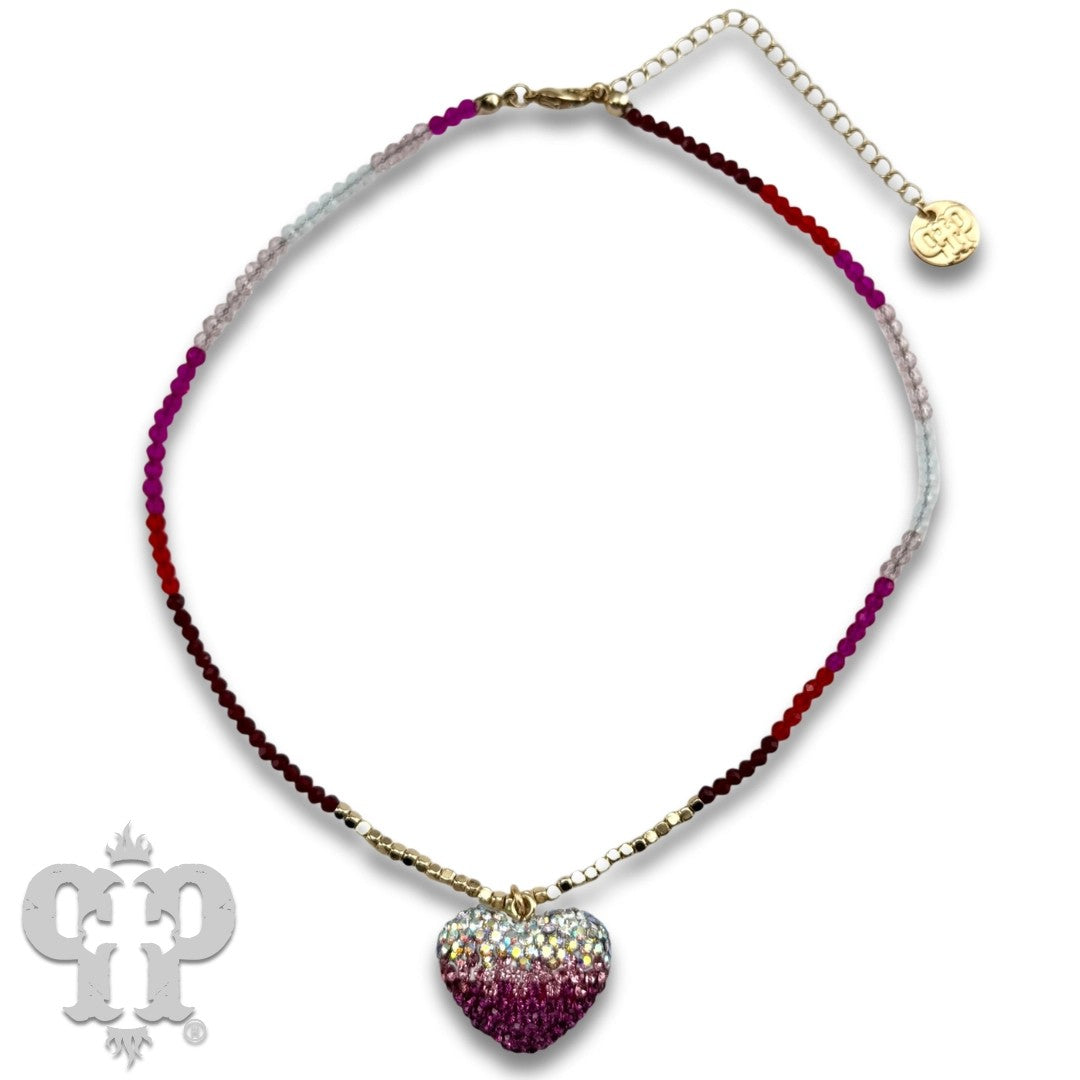 Pink Panache Fuchsia Rhinestone Heart Charm Beaded Choker Necklace-Necklace-Pink Panache-Deja Nu Boutique, Women's Fashion Boutique in Lampasas, Texas