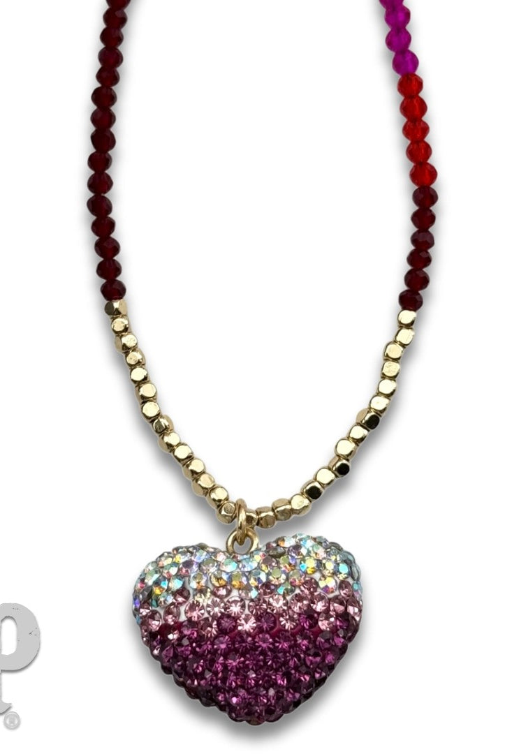 Pink Panache Fuchsia Rhinestone Heart Charm Beaded Choker Necklace-Necklace-Pink Panache-Deja Nu Boutique, Women's Fashion Boutique in Lampasas, Texas