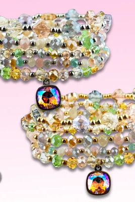 Pink Panache Spring Multi-Color Bead Bracelet with Austrian Crystal Charm-Bracelets-Pink Panache-Deja Nu Boutique, Women's Fashion Boutique in Lampasas, Texas