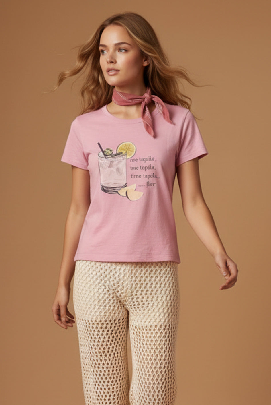 All Us “One Tequila Two…” Rhinestone Pink Slub Baby Tee-Graphic Tees-All Us-Deja Nu Boutique, Women's Fashion Boutique in Lampasas, Texas