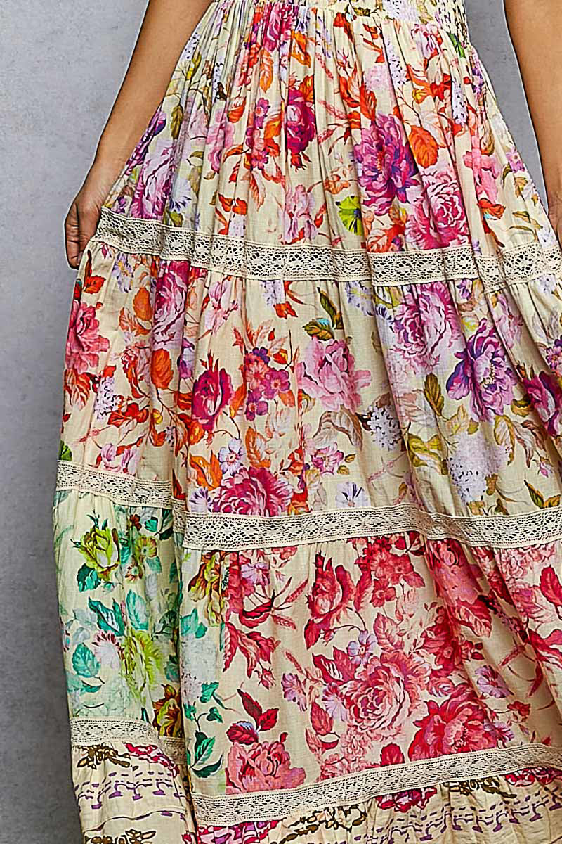 POL Cream Multi Floral Smocked Maxi Dress-Maxi Dresses-POL-Deja Nu Boutique, Women's Fashion Boutique in Lampasas, Texas