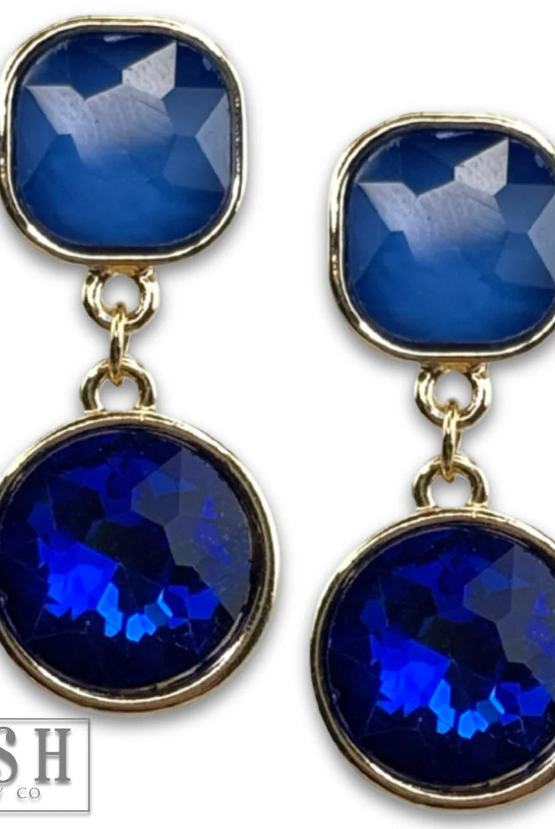 Posh Jewelry Co. Blue Rhinestone Dangle Earrings-Earrings-Posh Jewelry Co.-Deja Nu Boutique, Women's Fashion Boutique in Lampasas, Texas