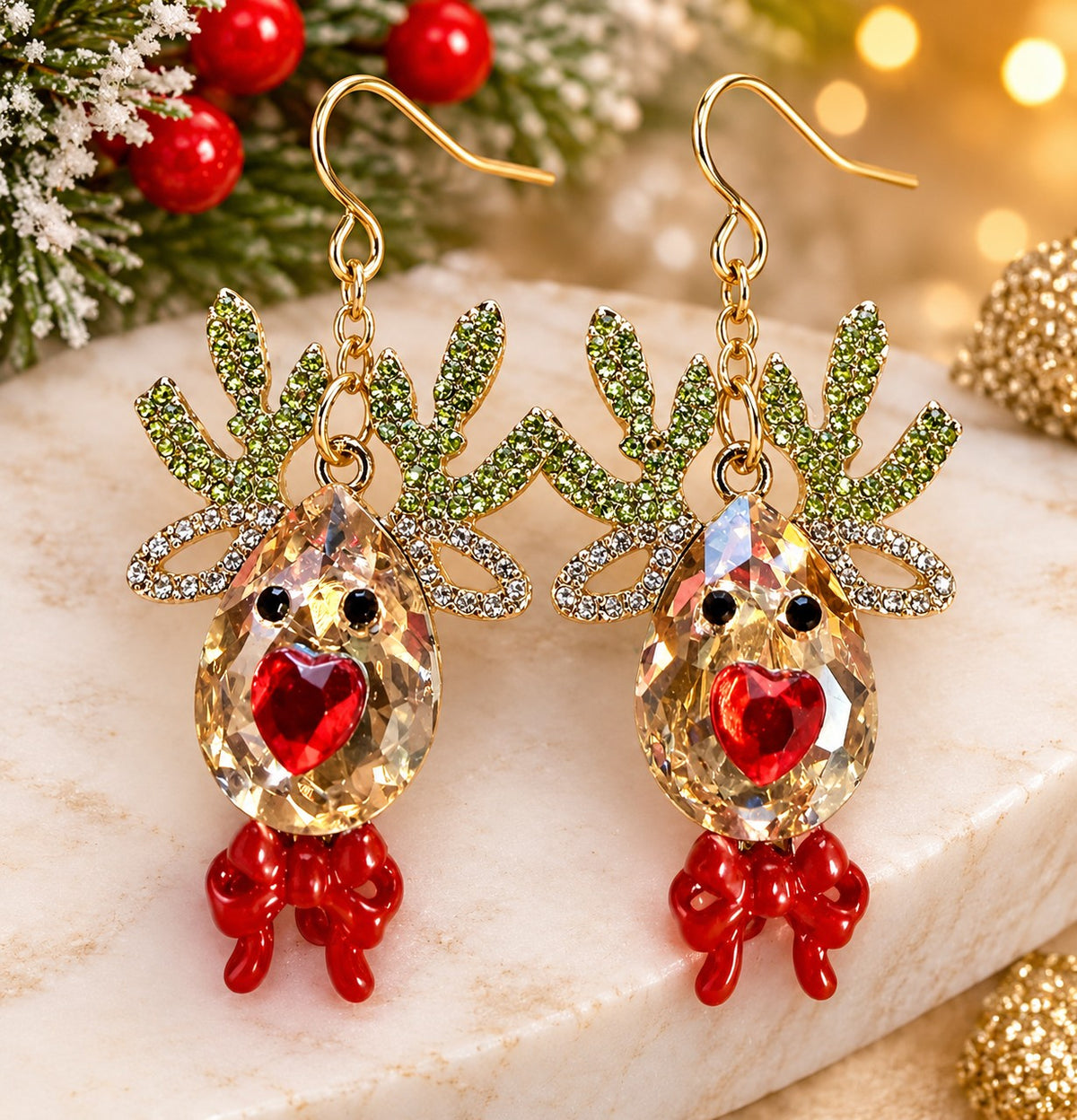 Posh Jewelry Co. Rhinestone Reindeer Drop Earrings in Pink or Gold-Earrings-Posh Jewelry Co.-Deja Nu Boutique, Women's Fashion Boutique in Lampasas, Texas