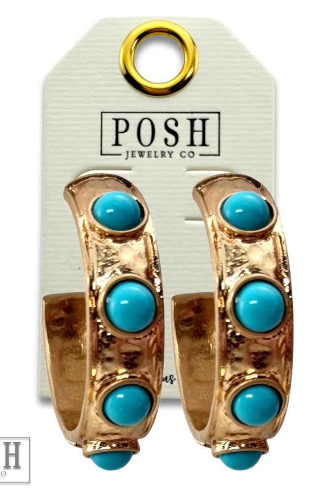 Posh Jewelry Co. Turquoise Bead Hoop Earrings-Earrings-Posh Jewelry Co.-Deja Nu Boutique, Women's Fashion Boutique in Lampasas, Texas
