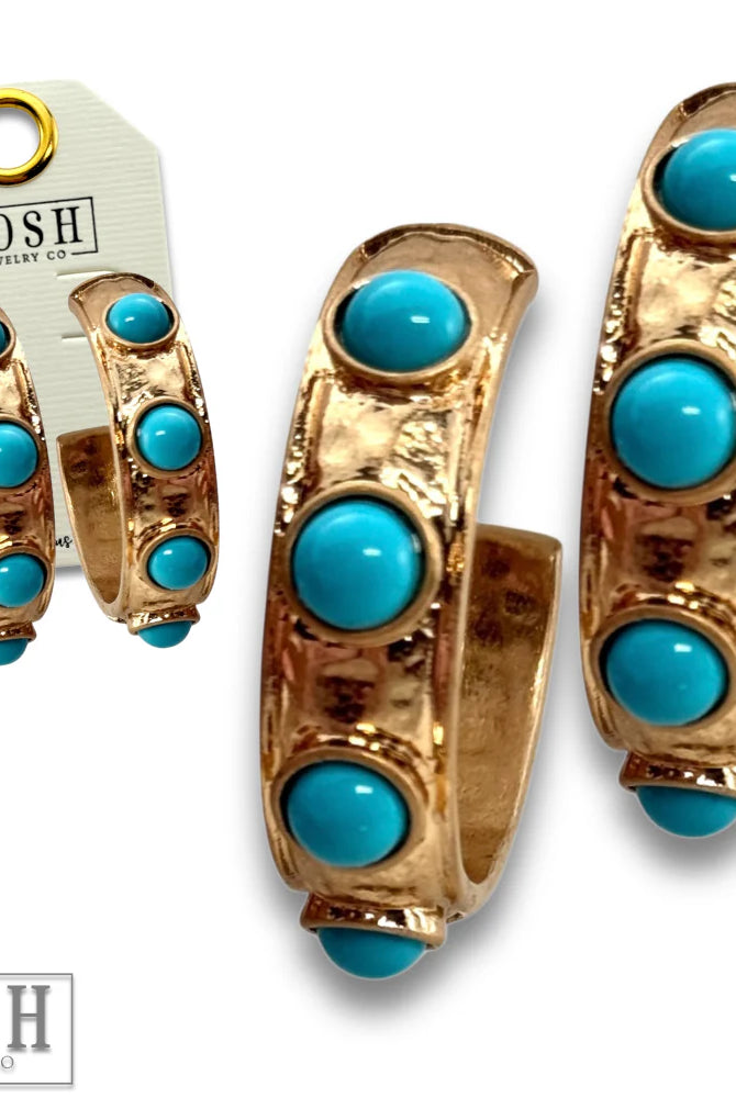 Posh Jewelry Co. Turquoise Bead Hoop Earrings-Earrings-Posh Jewelry Co.-Deja Nu Boutique, Women's Fashion Boutique in Lampasas, Texas