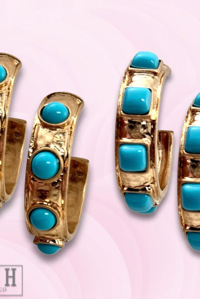 Posh Jewelry Co. Turquoise Bead Hoop Earrings-Earrings-Posh Jewelry Co.-Deja Nu Boutique, Women's Fashion Boutique in Lampasas, Texas