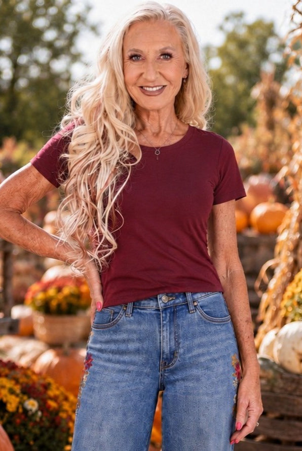 Project Social T The Ultimate Tee in Vintage White & Dark Cherry-T-Shirts-Project Social T-Deja Nu Boutique, Women's Fashion Boutique in Lampasas, Texas
