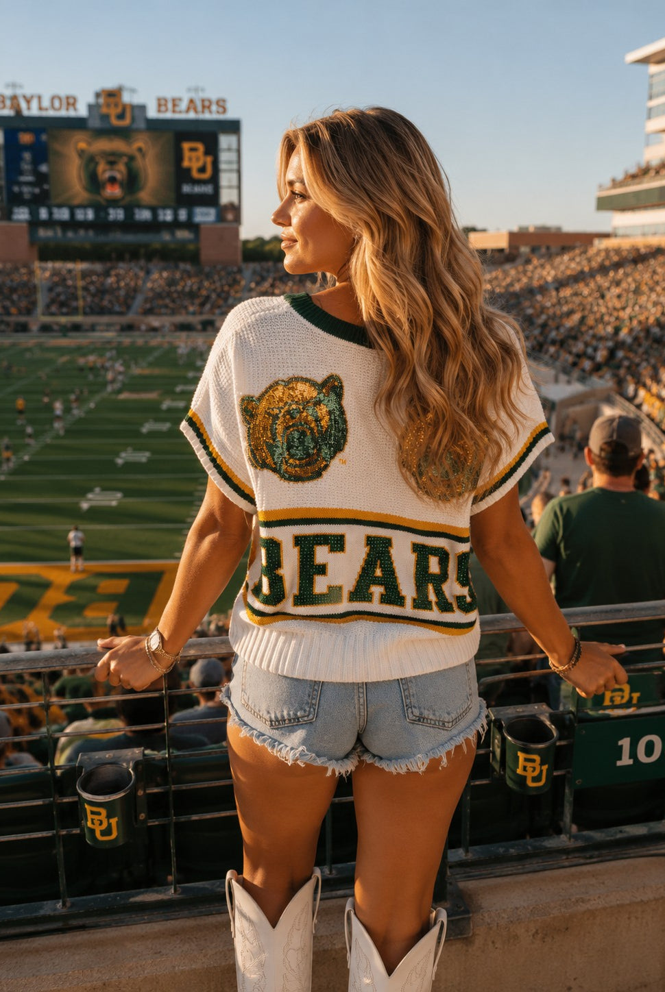 Queen of Sparkles Licensed Baylor Double Mascot Sweater V-Neck Tank-tank-Queen Of Sparkles-Deja Nu Boutique, Women's Fashion Boutique in Lampasas, Texas