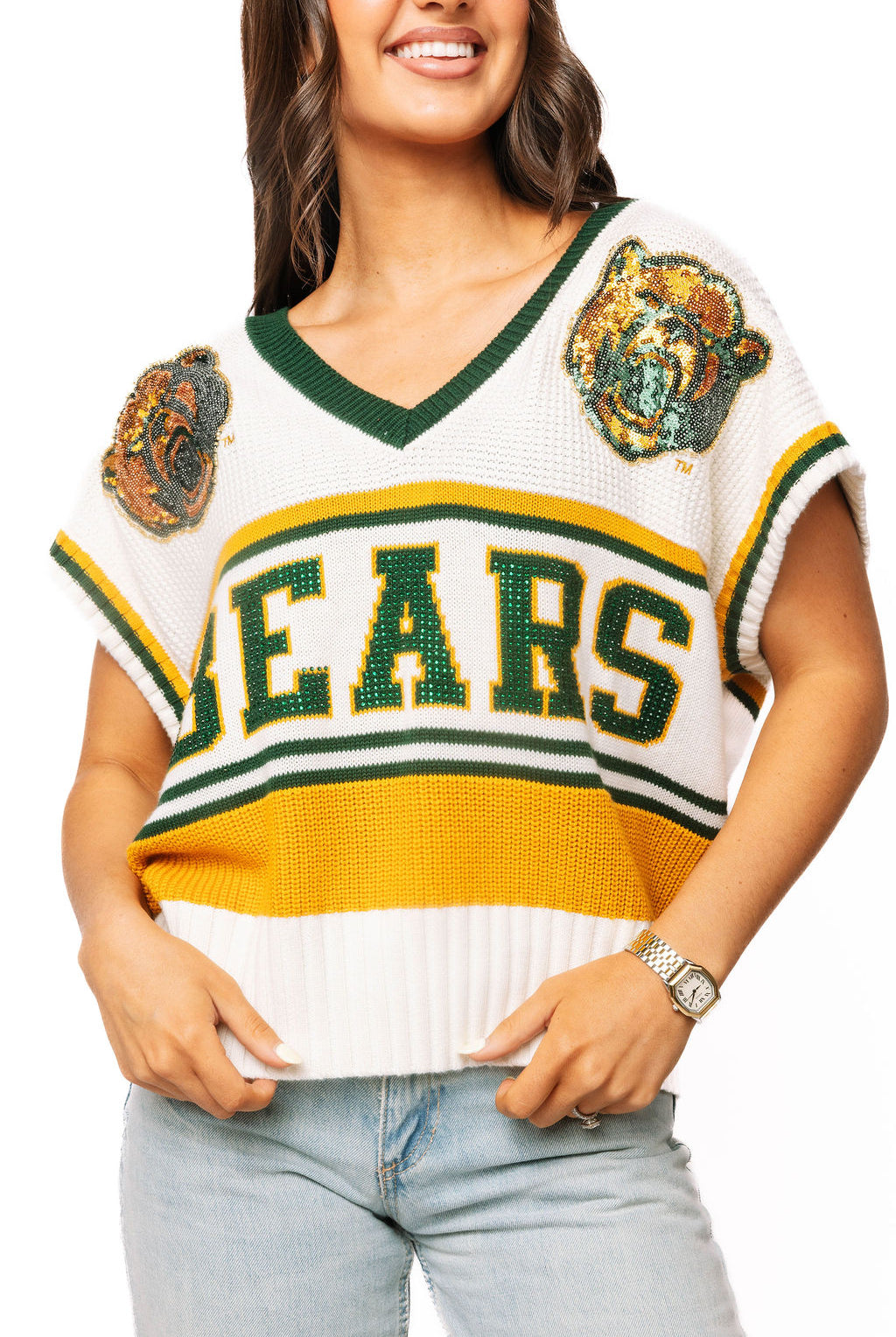 Queen of Sparkles Licensed Baylor Double Mascot Sweater V-Neck Tank-tank-Queen Of Sparkles-Deja Nu Boutique, Women's Fashion Boutique in Lampasas, Texas