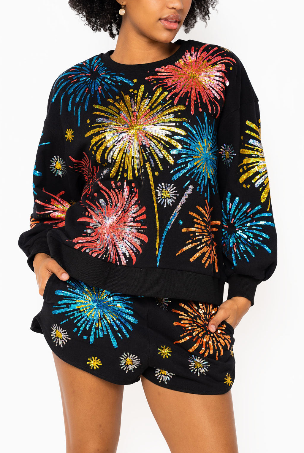 Queen of Sparkles Black Bright Firework Sweatshirt-sweatshirt-Queen Of Sparkles-Deja Nu Boutique, Women's Fashion Boutique in Lampasas, Texas