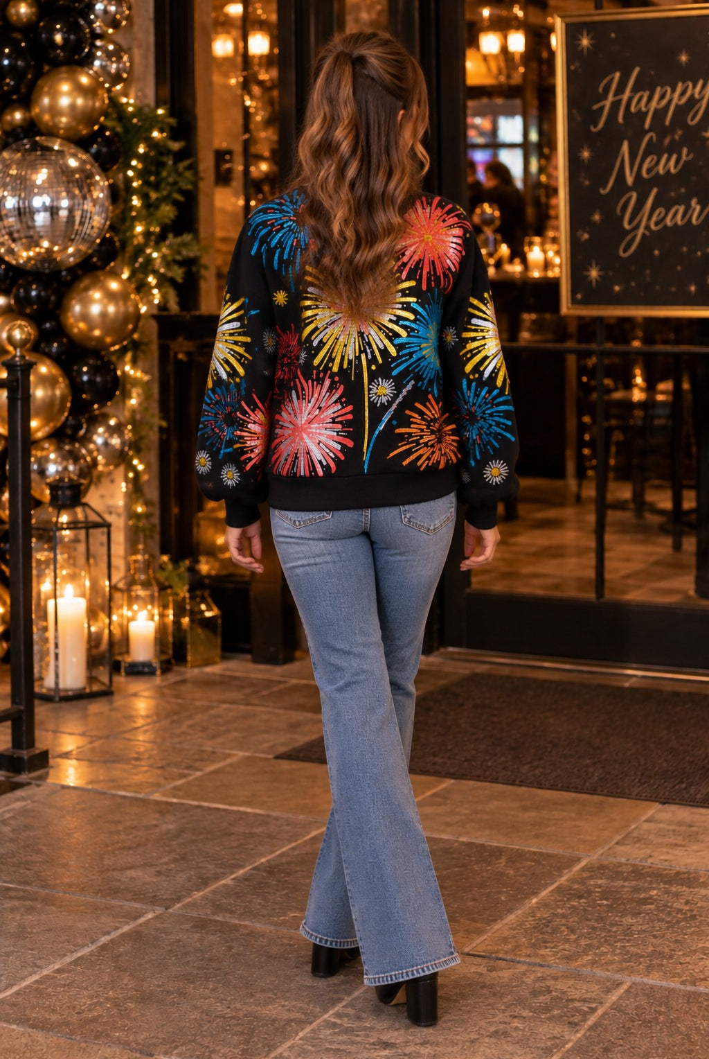 Queen of Sparkles Black Bright Firework Sweatshirt-sweatshirt-Queen Of Sparkles-Deja Nu Boutique, Women's Fashion Boutique in Lampasas, Texas