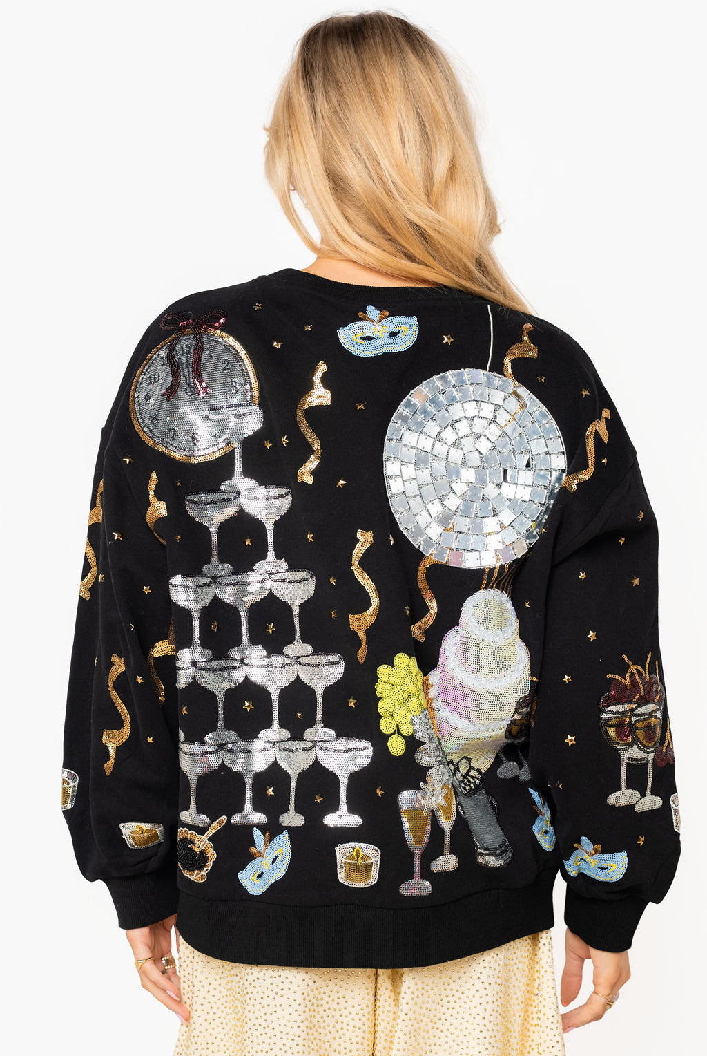 Queen of Sparkles Black Champagne Tower NYE Icon Sweatshirt-sweatshirt-Queen Of Sparkles-Deja Nu Boutique, Women's Fashion Boutique in Lampasas, Texas