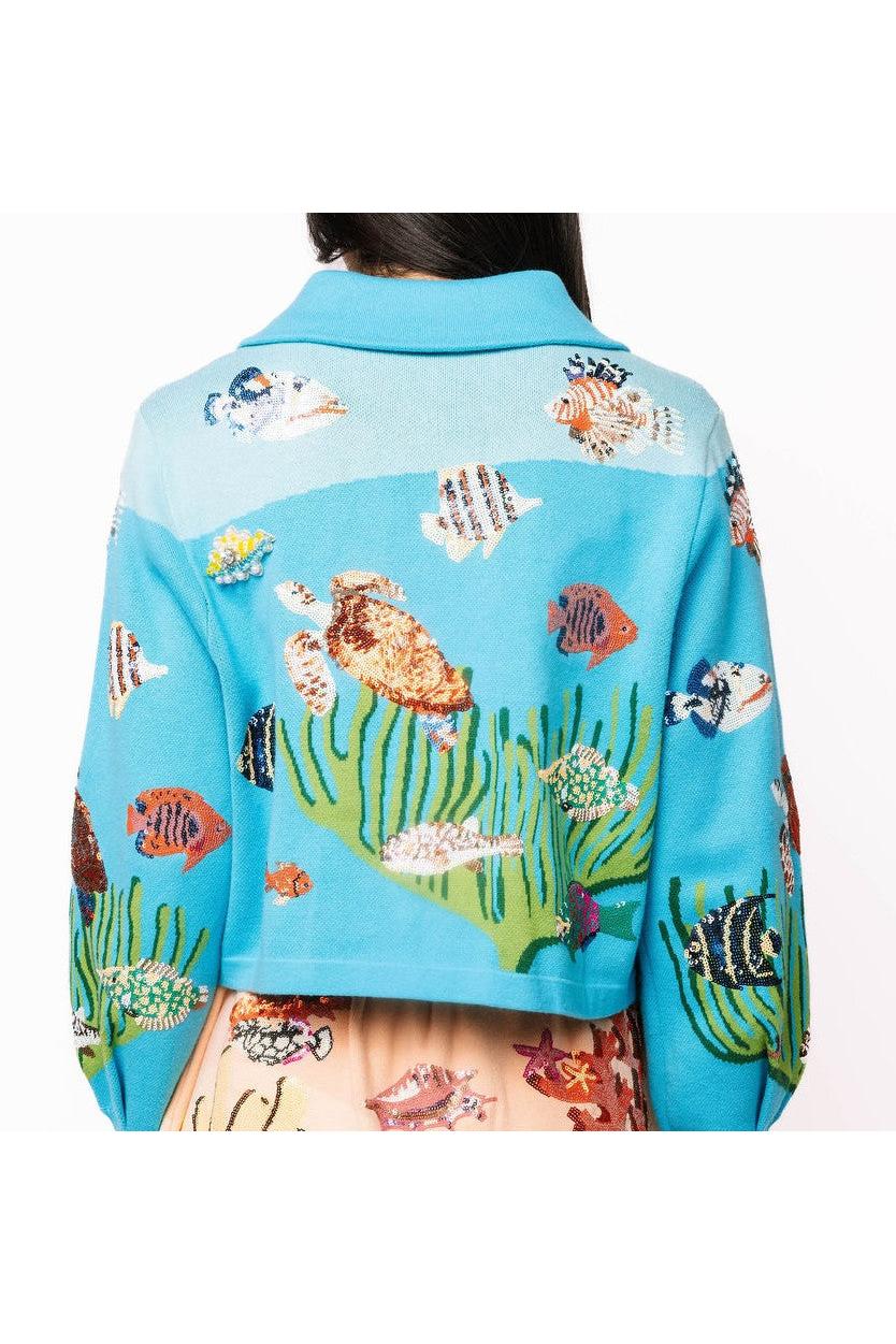 Queen of Sparkles Blue Under the Sea Button-Up Collar Cardigan-Cardigans & Kimonos-Queen Of Sparkles-Deja Nu Boutique, Women's Fashion Boutique in Lampasas, Texas