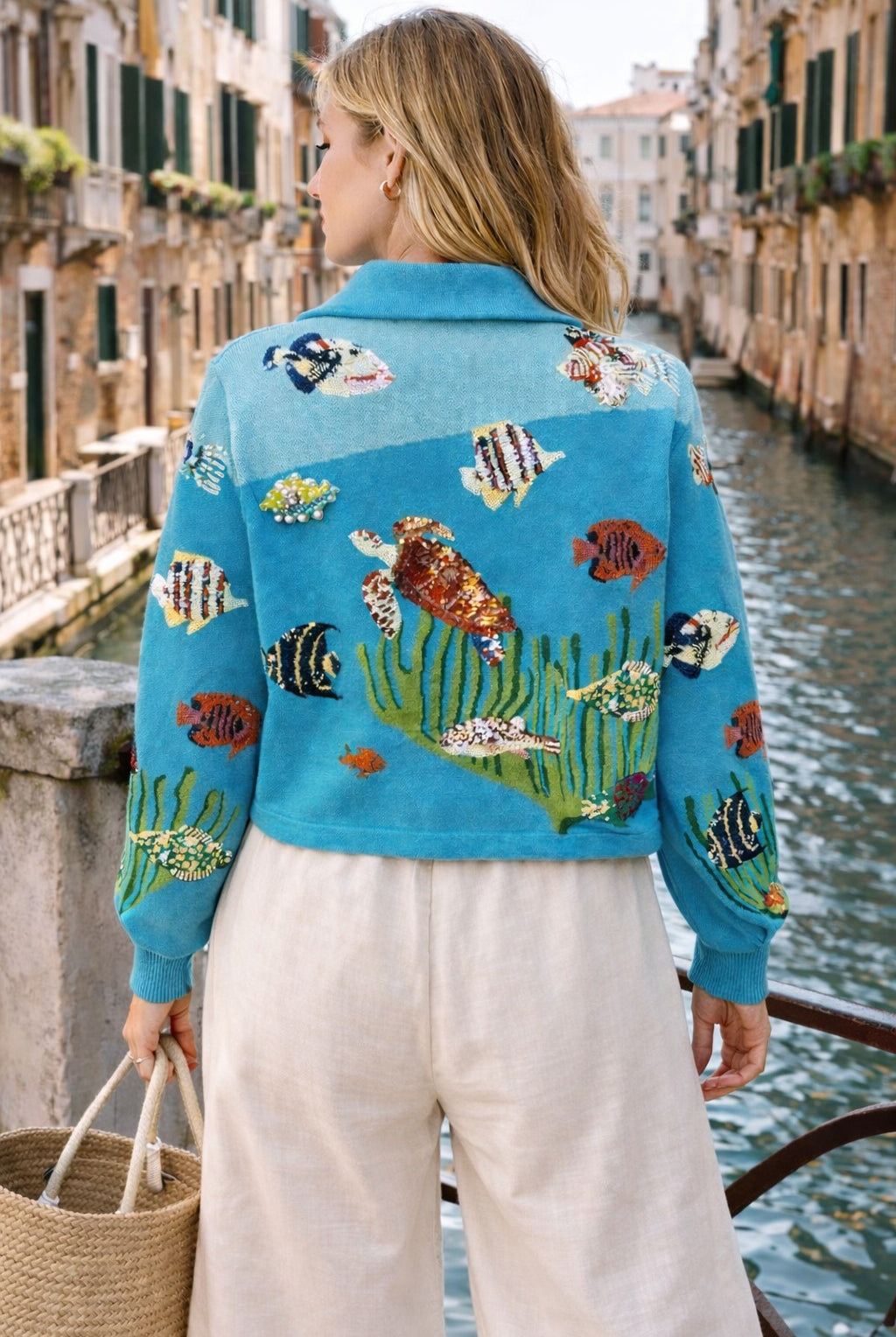 Queen of Sparkles Blue Under the Sea Button-Up Collar Cardigan-Cardigans & Kimonos-Queen Of Sparkles-Deja Nu Boutique, Women's Fashion Boutique in Lampasas, Texas