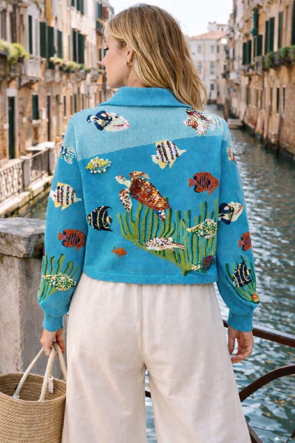 Queen of Sparkles Blue Under the Sea Button-Up Collar Cardigan-Cardigans & Kimonos-Queen Of Sparkles-Deja Nu Boutique, Women's Fashion Boutique in Lampasas, Texas