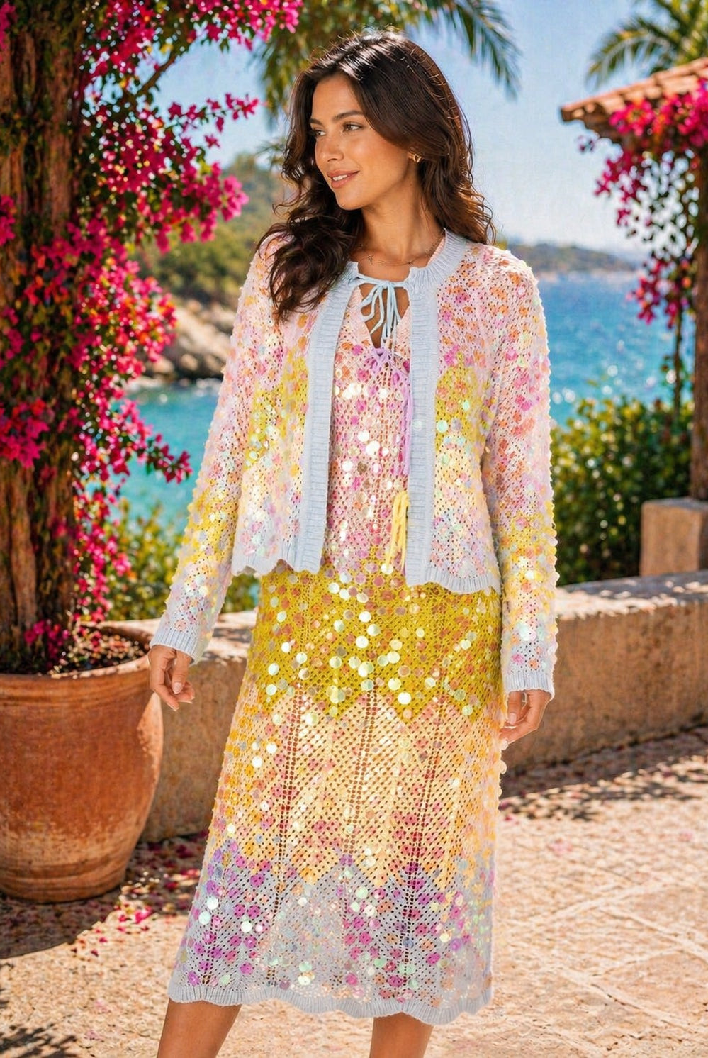Queen of Sparkles Colorblock Zig Zag Pailette Knit Midi Dress-Midi Dresses-Queen Of Sparkles-Deja Nu Boutique, Women's Fashion Boutique in Lampasas, Texas