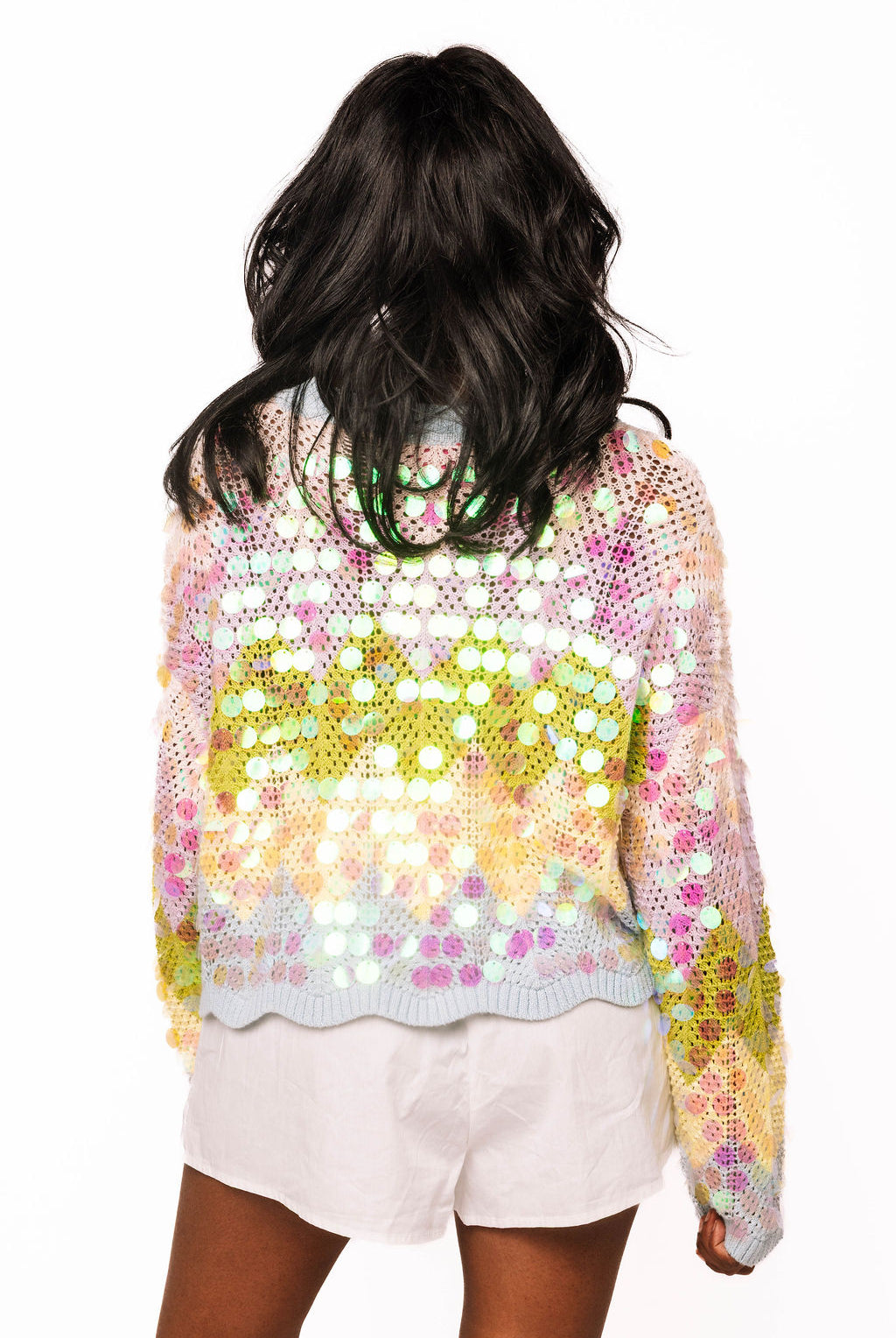 Queen of Sparkles Colorblock Zig Zag Pailette Tie Up Sweater-Cardigans & Kimonos-Queen Of Sparkles-Deja Nu Boutique, Women's Fashion Boutique in Lampasas, Texas