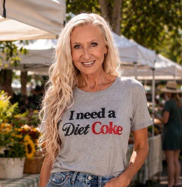 Queen of Sparkles Licensed Grey "I Need A Diet Coke" Tee-T-Shirts-Queen Of Sparkles-Deja Nu Boutique, Women's Fashion Boutique in Lampasas, Texas