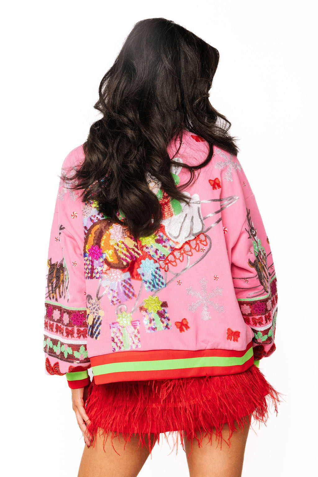 Queen of Sparkles Hot Pink Vintage Mrs. Claus Sleigh Sweatshirt-sweatshirt-Queen Of Sparkles-Deja Nu Boutique, Women's Fashion Boutique in Lampasas, Texas