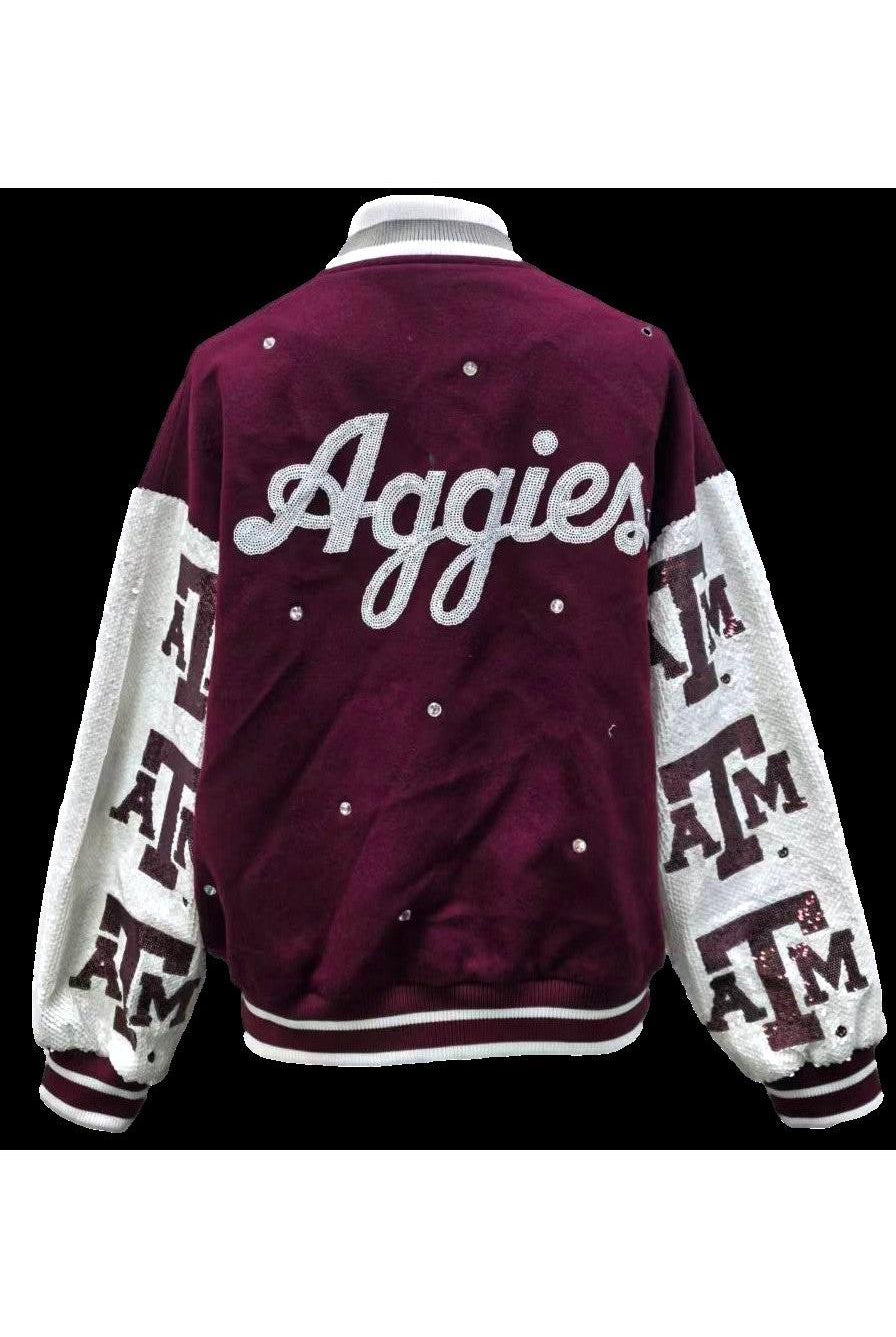 Queen of Sparkles Licensed Texas A&M Bomber Jacket-Jackets-Queen Of Sparkles-Deja Nu Boutique, Women's Fashion Boutique in Lampasas, Texas