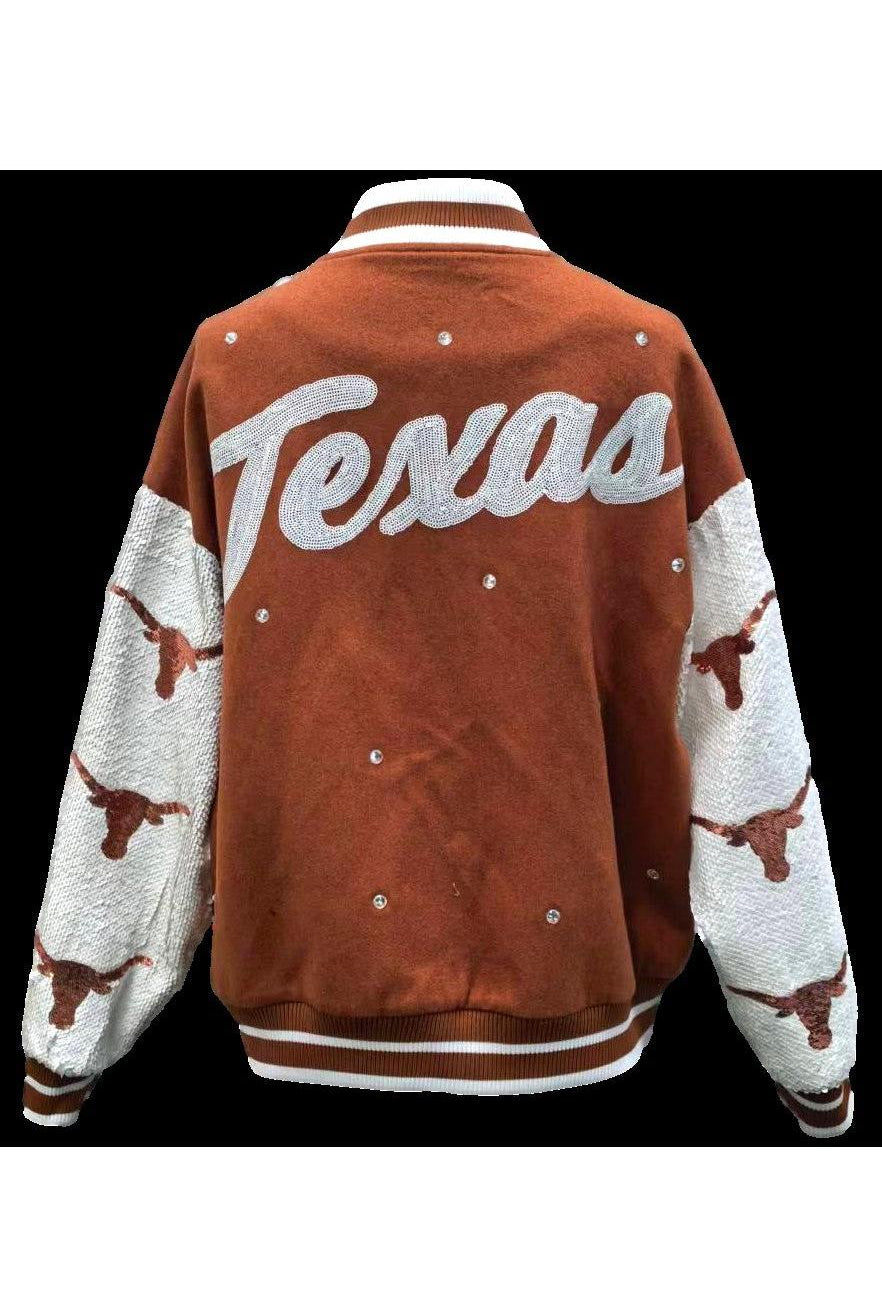 Queen of Sparkles Licensed Texas Bomber Jacket-Jackets-Queen Of Sparkles-Deja Nu Boutique, Women's Fashion Boutique in Lampasas, Texas
