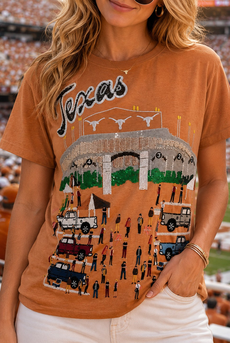 Queen of Sparkles Licensed Texas Stadium Tailgate Party Tee-T-Shirts-Queen Of Sparkles-Deja Nu Boutique, Women's Fashion Boutique in Lampasas, Texas
