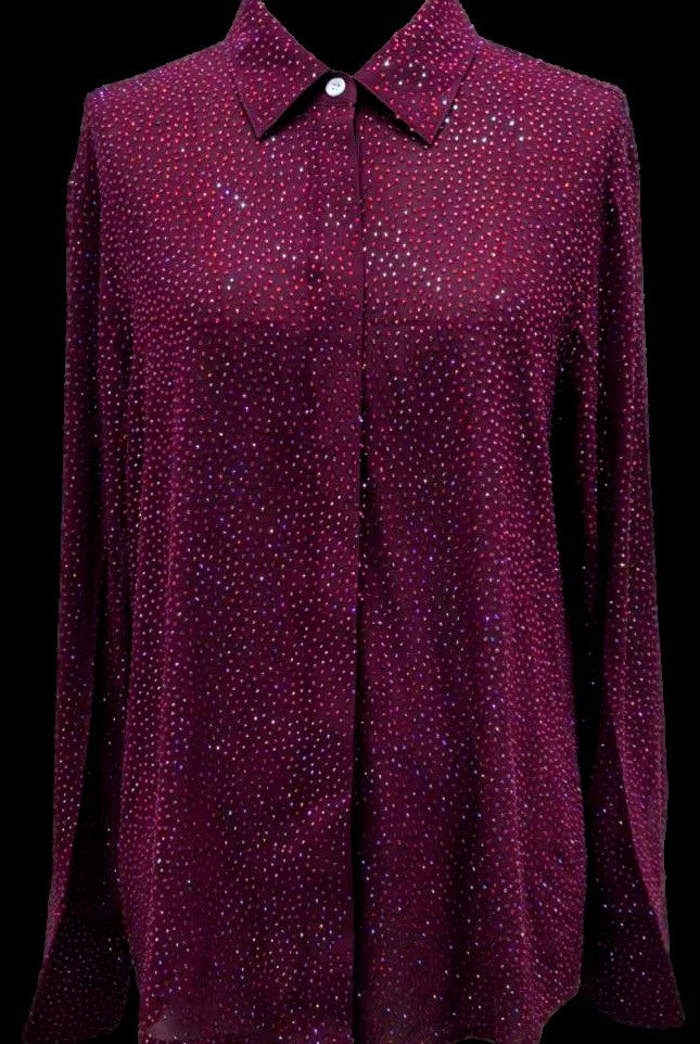 Queen of Sparkles Maroon Rhinestone Button Up Top-shirts-Queen Of Sparkles-Deja Nu Boutique, Women's Fashion Boutique in Lampasas, Texas