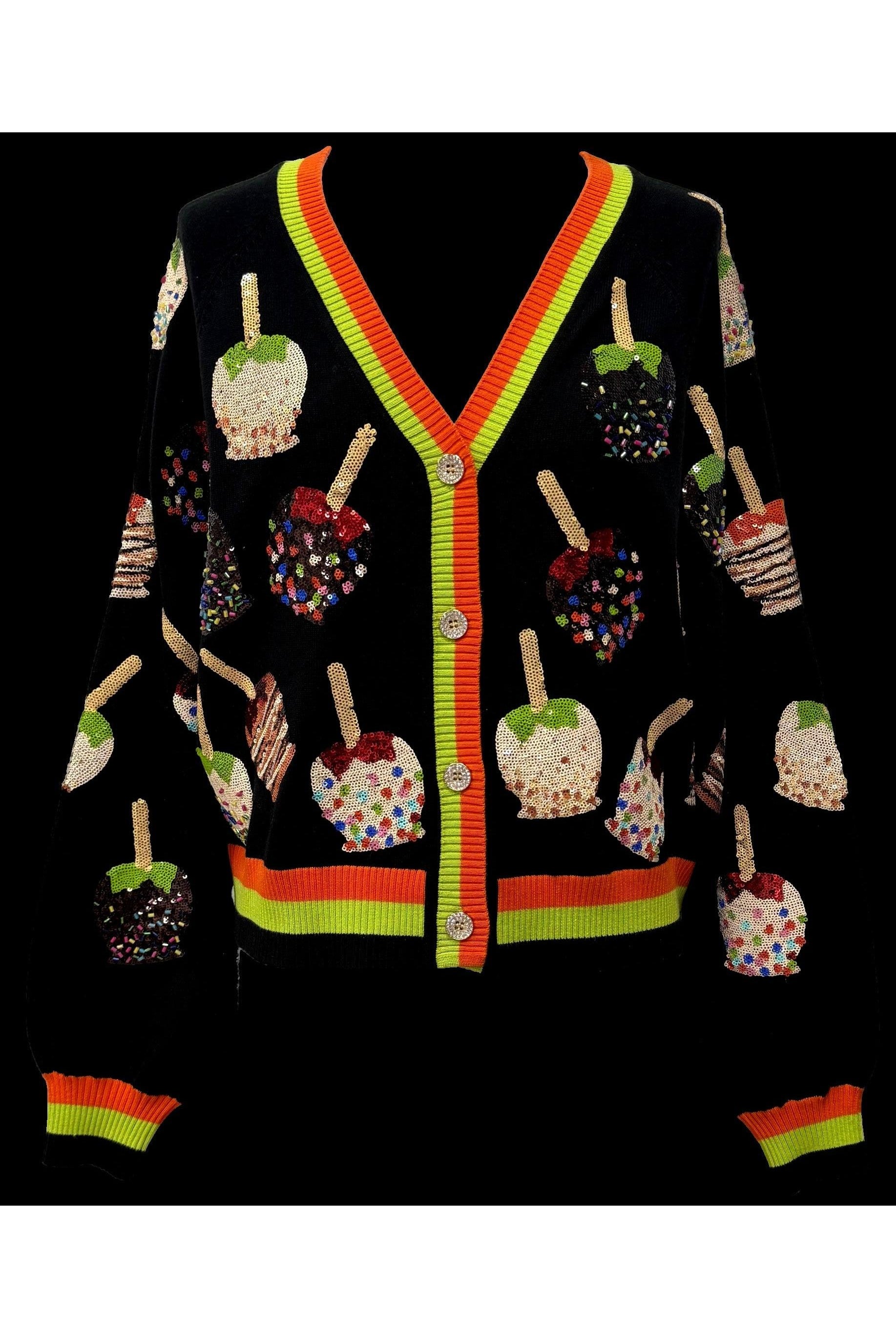 Queen of Sparkles Multi Candy Apples Sequin Button Up Cardigan-Cardigans & Kimonos-Queen Of Sparkles-Deja Nu Boutique, Women's Fashion Boutique in Lampasas, Texas
