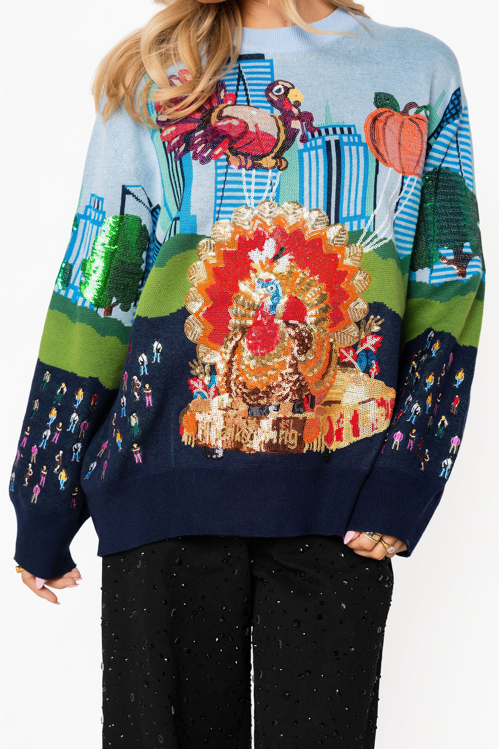 Queen of Sparkles Multi Thanksgiving Parade Sweater-Sweaters-Queen Of Sparkles-Deja Nu Boutique, Women's Fashion Boutique in Lampasas, Texas