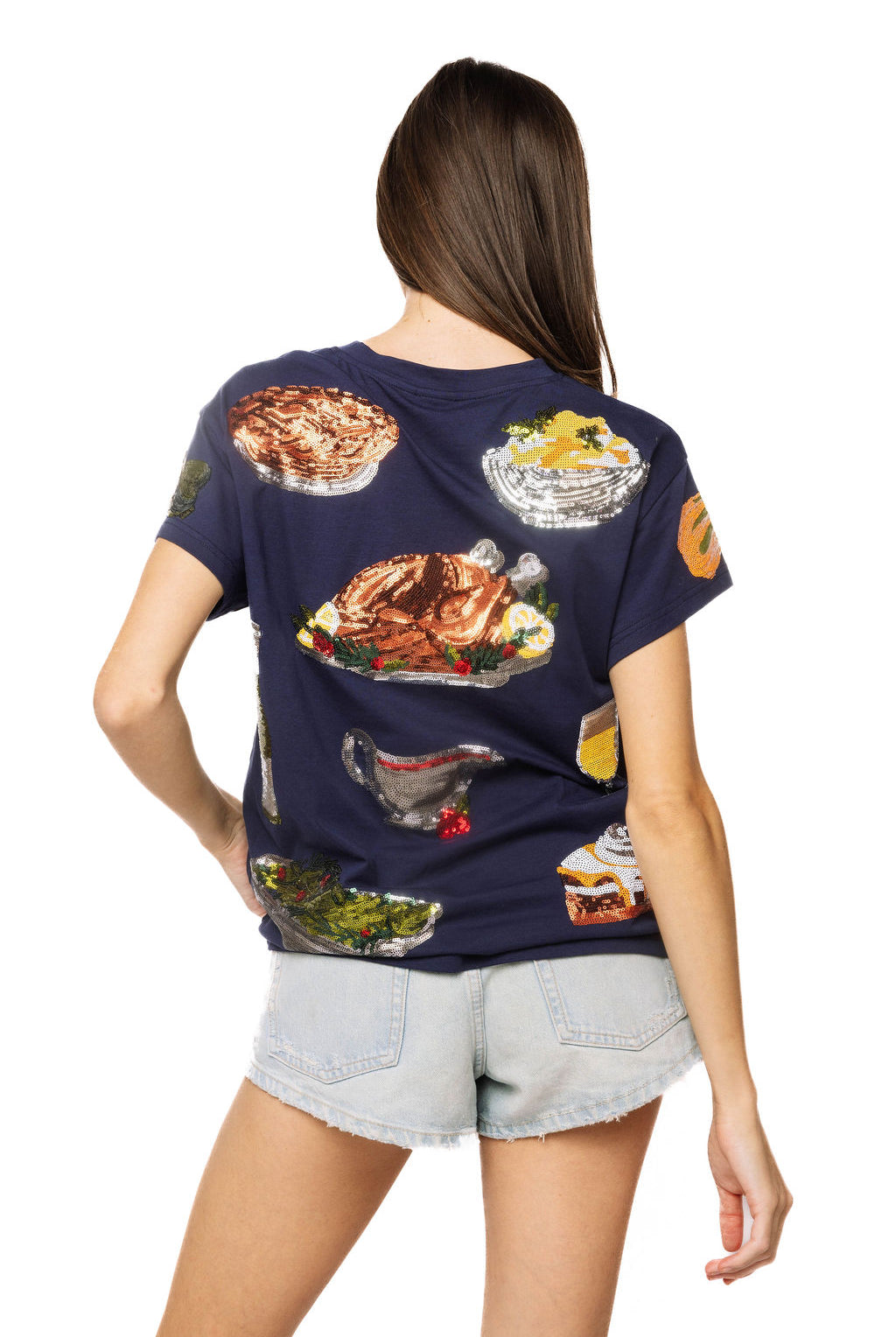 Queen of Sparkles Navy Thanksgiving Dinner Tee-T-Shirts-Queen Of Sparkles-Deja Nu Boutique, Women's Fashion Boutique in Lampasas, Texas